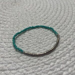 TURQUOISE Seed Bead and Sterling 925 Swirl Tube Handmade Elastic Bracelet #705D